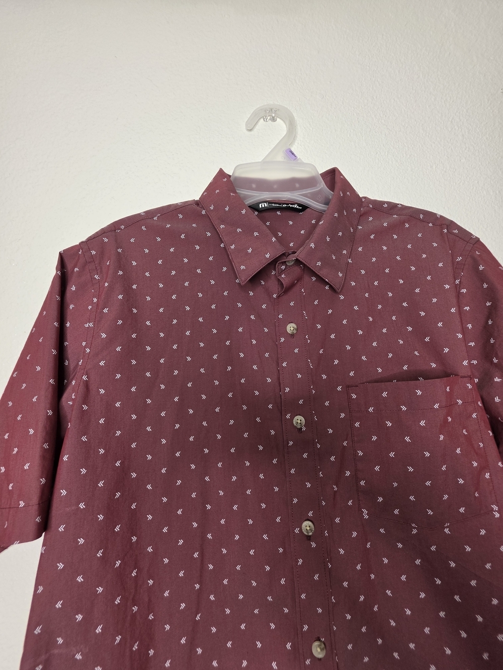 TravisMathew Mens Size M Burgundy Geometric Short Sleeve Button Up Shirt - Picture 8 of 14